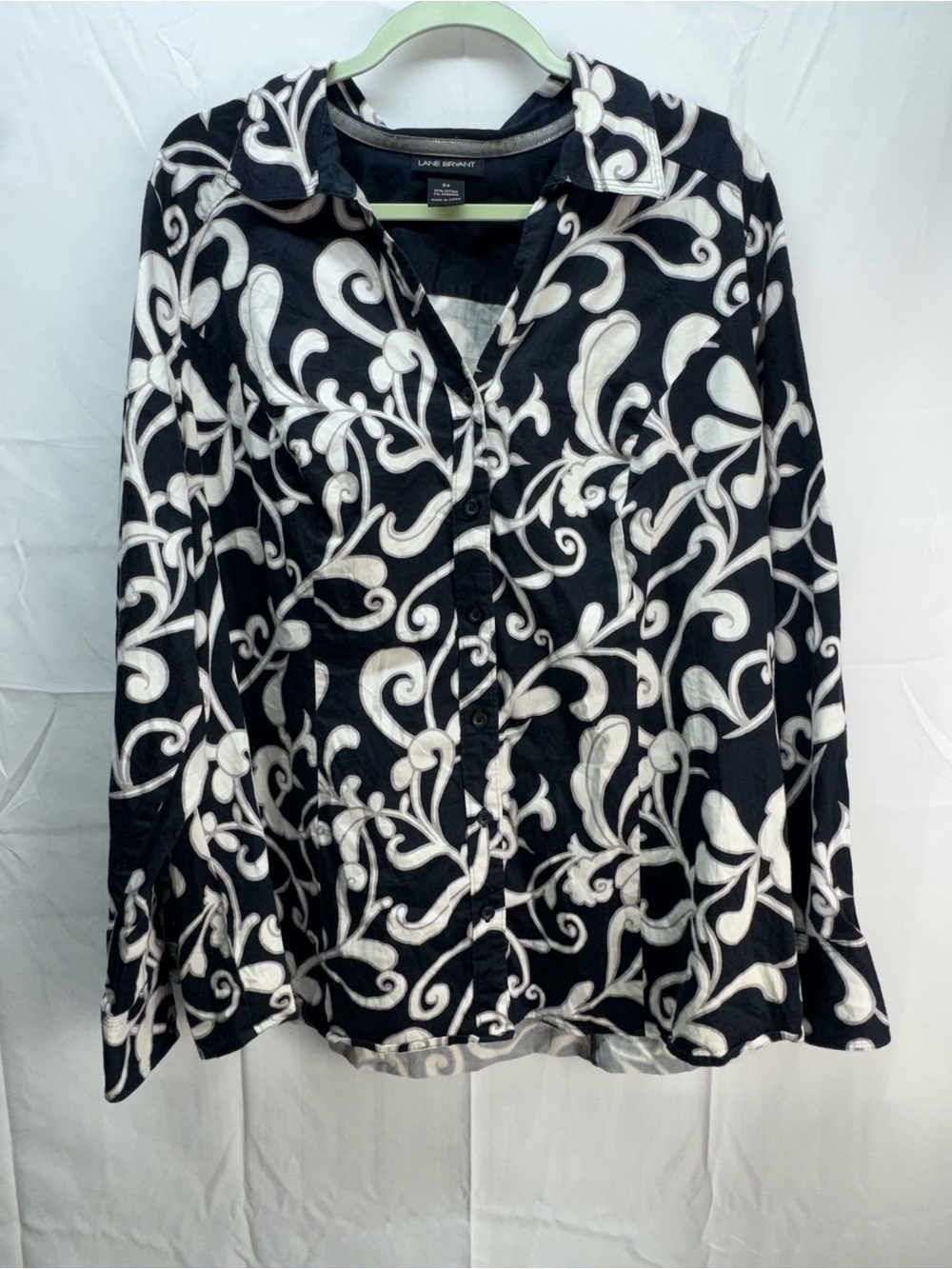 Lane Bryant Black and White Scroll-Print Button Down Shirt